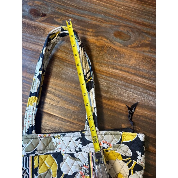Vera Bradley Sun Valley Quilted Cotton Tote  Floral Yellow Black White Zip 15x10 - Picture 10 of 10